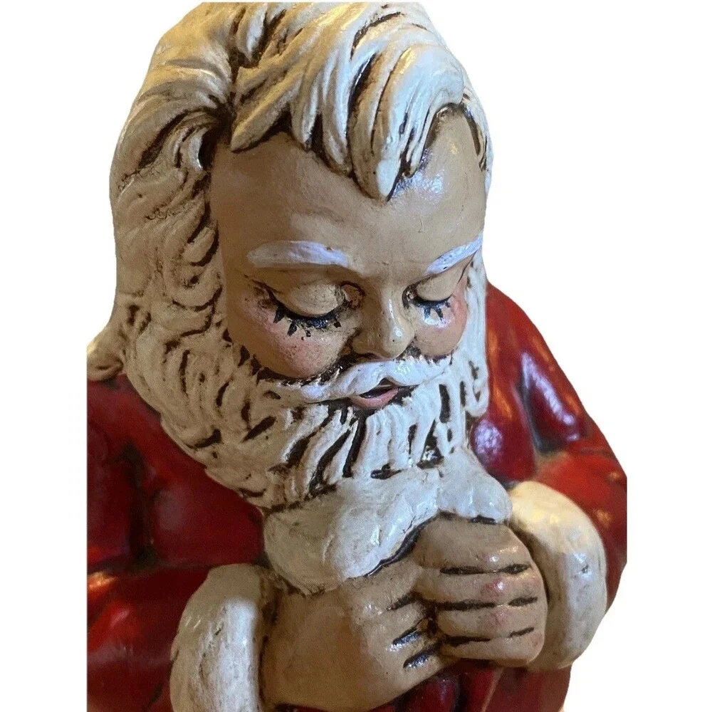 VTG 1984 Provincial Ceramic Mold Santa Claus Kneeling Over Baby Jesus Figurine